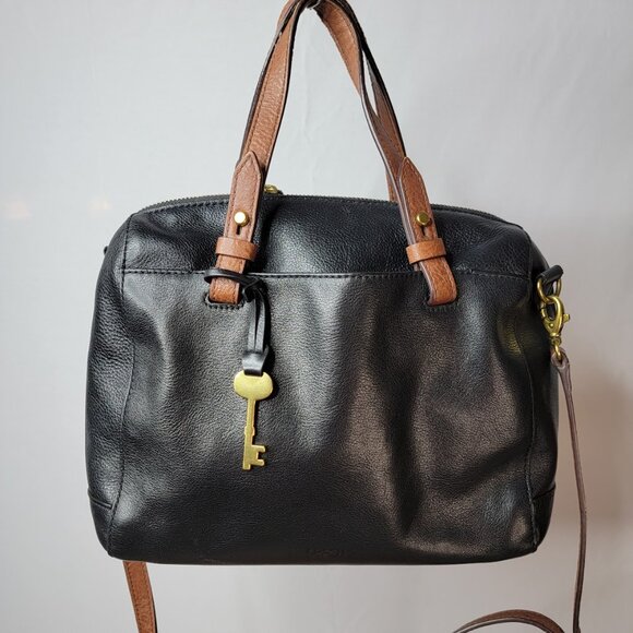 Fossil Black Leather Satchel Crossbody – Classic Style, Good Condition - Picture 4 of 15